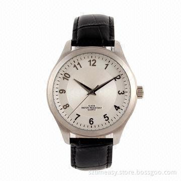 OEM Metal Watch with Leather Band, Stainless Steel Case